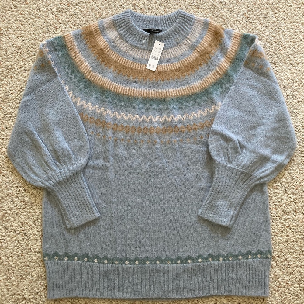 J. Crew Fair isle yoke puff sleeve sweater